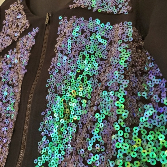 BCBG Mermaid Sequin Sheer Zip Front Bomber Jacket - Picture 7 of 9